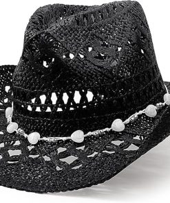 Black Straw Cowboy Hat EA20
