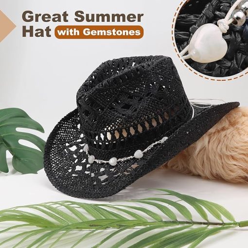 Black Straw Cowboy Hat EA20 - Image 2