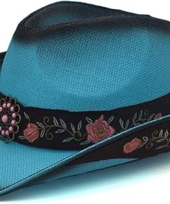 Blue Embroidered Straw Western Hat EA40