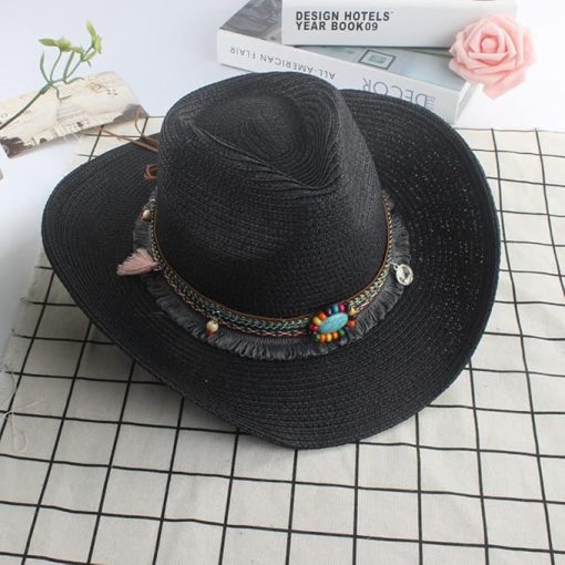 Boho Straw Cowgirl Hat EA6 - Image 2