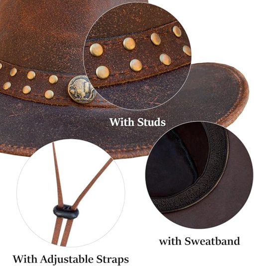 Brown Leather Cowboy Hat EA30 - Image 2