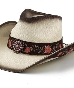 Classic Woven Embroidered Straw Western Hat EA39