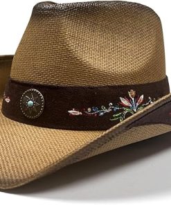 Floral Embroidered Straw Cowboy Hat EA38