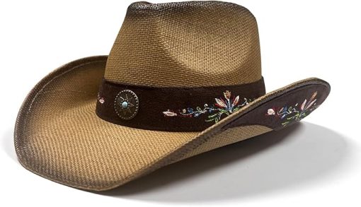 Floral Embroidered Straw Cowboy Hat EA38
