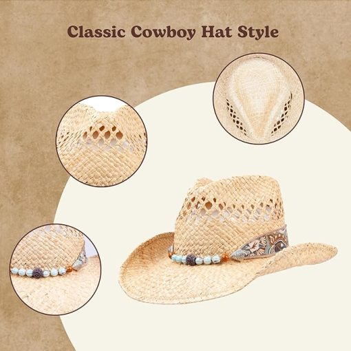 Women Fashion Straw Cowboy Hat EA47 - Image 2