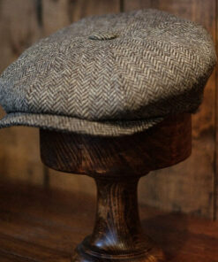 Eight Piece Herringbone Wool Retro Newsboy Cap-Light Brown