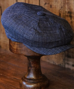 Eight Piece Navy Hopsack Linen Newsboy Cap