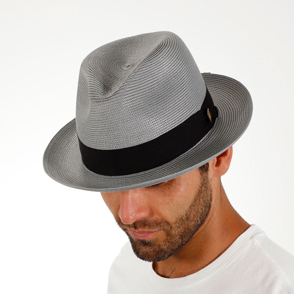 Navy Blue Straw Fedora Hat - Image 7