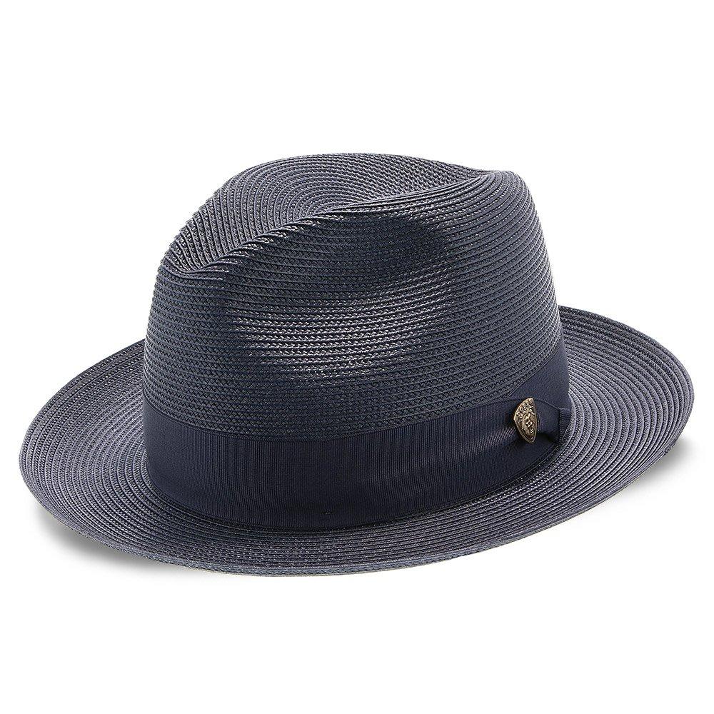 Navy Blue Straw Fedora Hat - Image 4