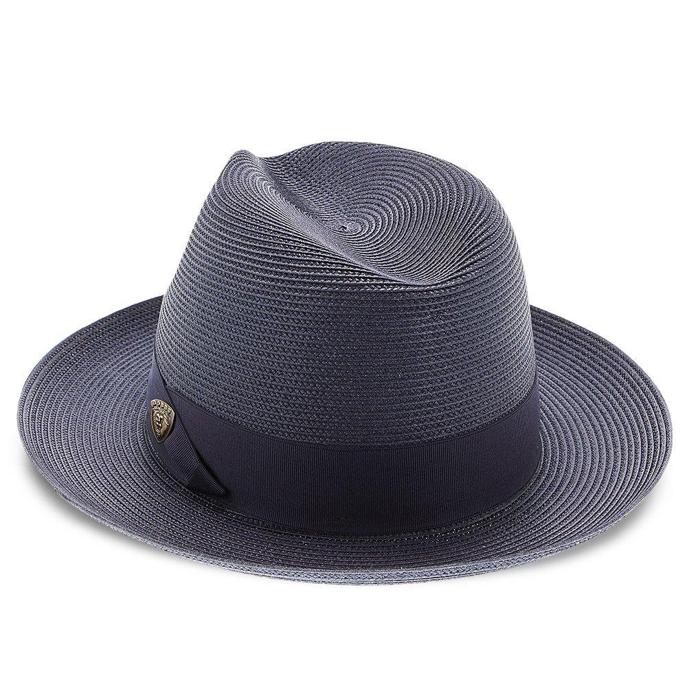 Navy Blue Straw Fedora Hat - Image 6