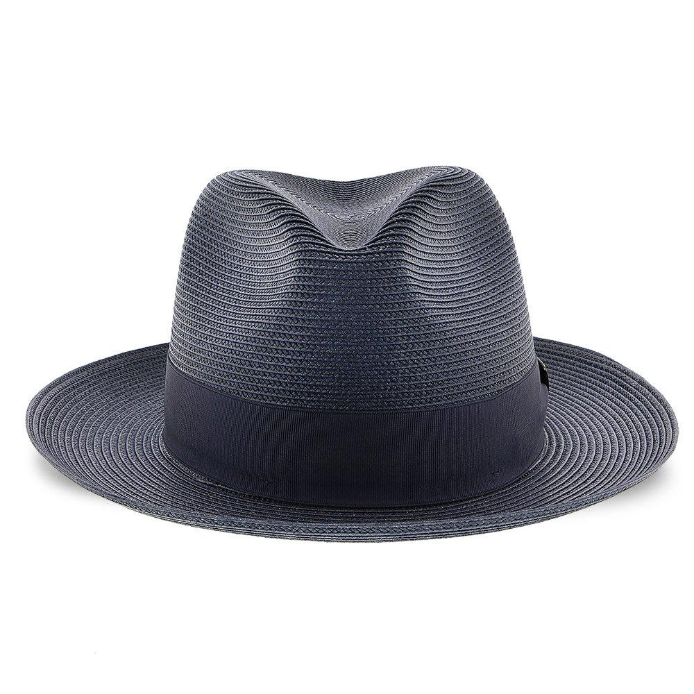 Navy Blue Straw Fedora Hat - Image 3