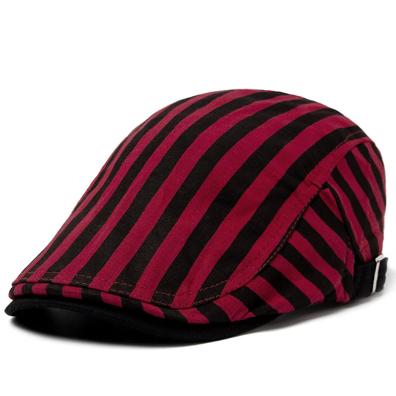 Vintage Stripes Plaid Cotton Visor Flat Cap - Image 6