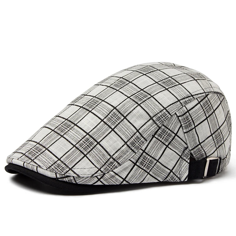 Vintage Stripes Plaid Cotton Visor Flat Cap - Image 7