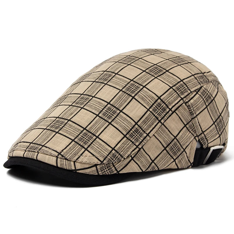 Vintage Stripes Plaid Cotton Visor Flat Cap - Image 5
