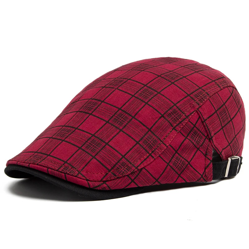 Vintage Stripes Plaid Cotton Visor Flat Cap - Image 9