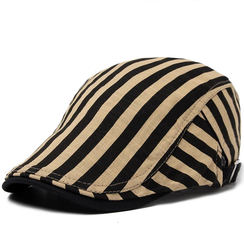 Vintage Stripes Plaid Cotton Visor Flat Cap - Image 10