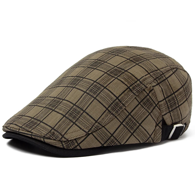 Vintage Stripes Plaid Cotton Visor Flat Cap - Image 4