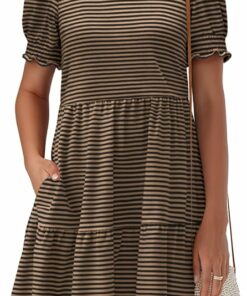 Brown Black Striped Summer Dress EA51