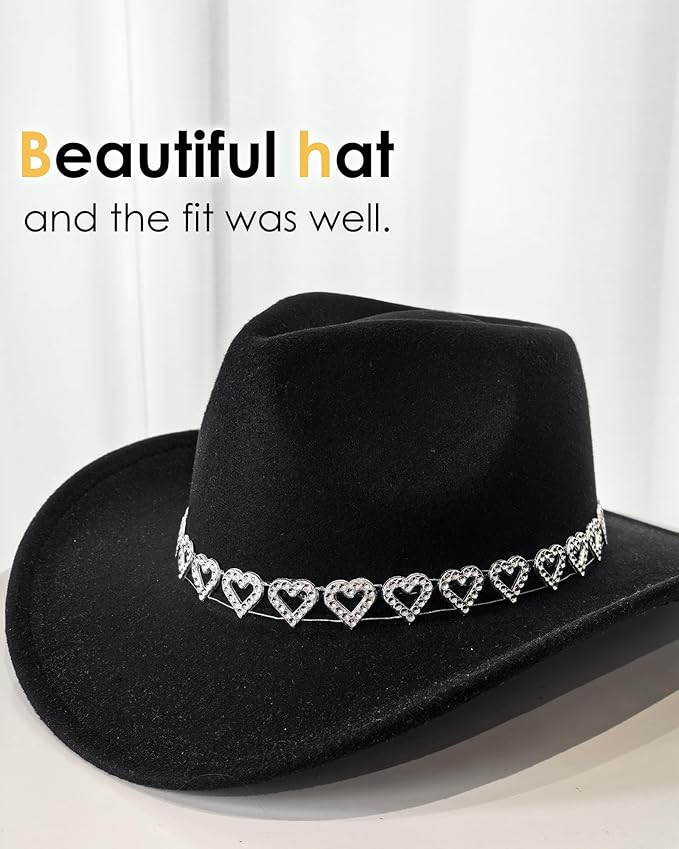Heart Black Cowgirl Hat EA34 - Image 2