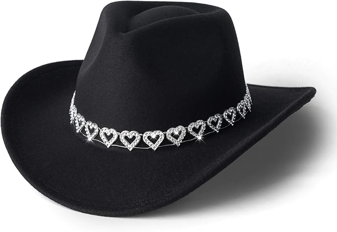 Heart Black Cowgirl Hat EA34