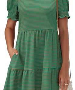Neck Puff Short Sleeve Summer Dress EA50