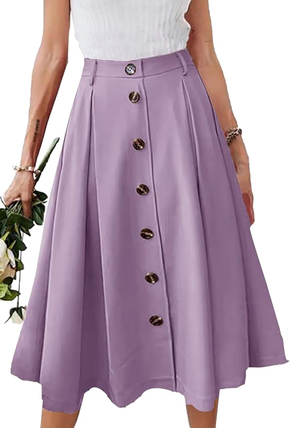 Purple Pleated A-line Midi Skirt EA38