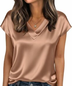 Silk Light Coffee Short Sleeve Blouse EA30