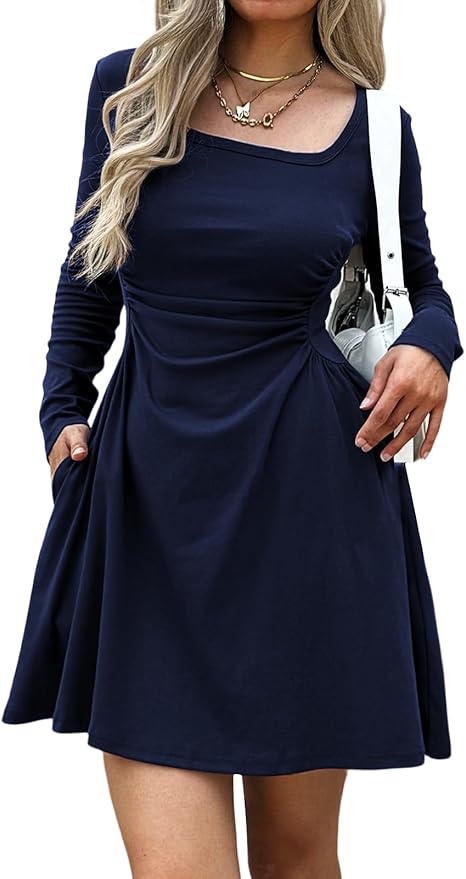 Women's Square Neck Long Sleeve Dress EA47