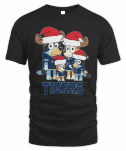 Detroit Tigers Bluey Santa Family Christmas Baseball T-Shirt