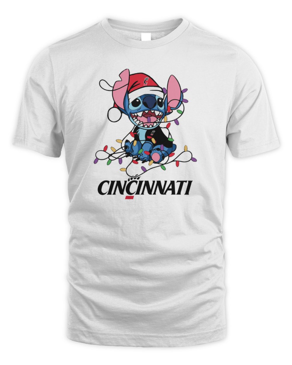 Cincinnati Bearcats Cute Stitch Christmas Lights NCAA T-Shirt