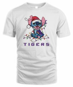 LSU Tigers Cute Stitch Christmas Lights NCAA T-Shirt