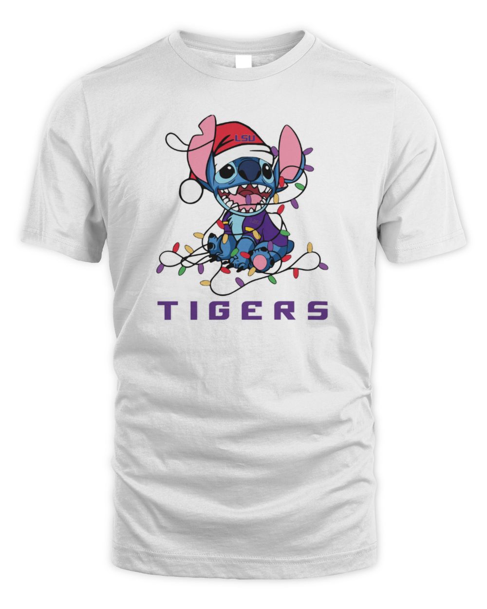 LSU Tigers Cute Stitch Christmas Lights NCAA T-Shirt
