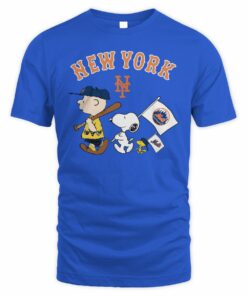 New York Mets Snoopy Charlie Brown Peanuts Flag Fan Tee
