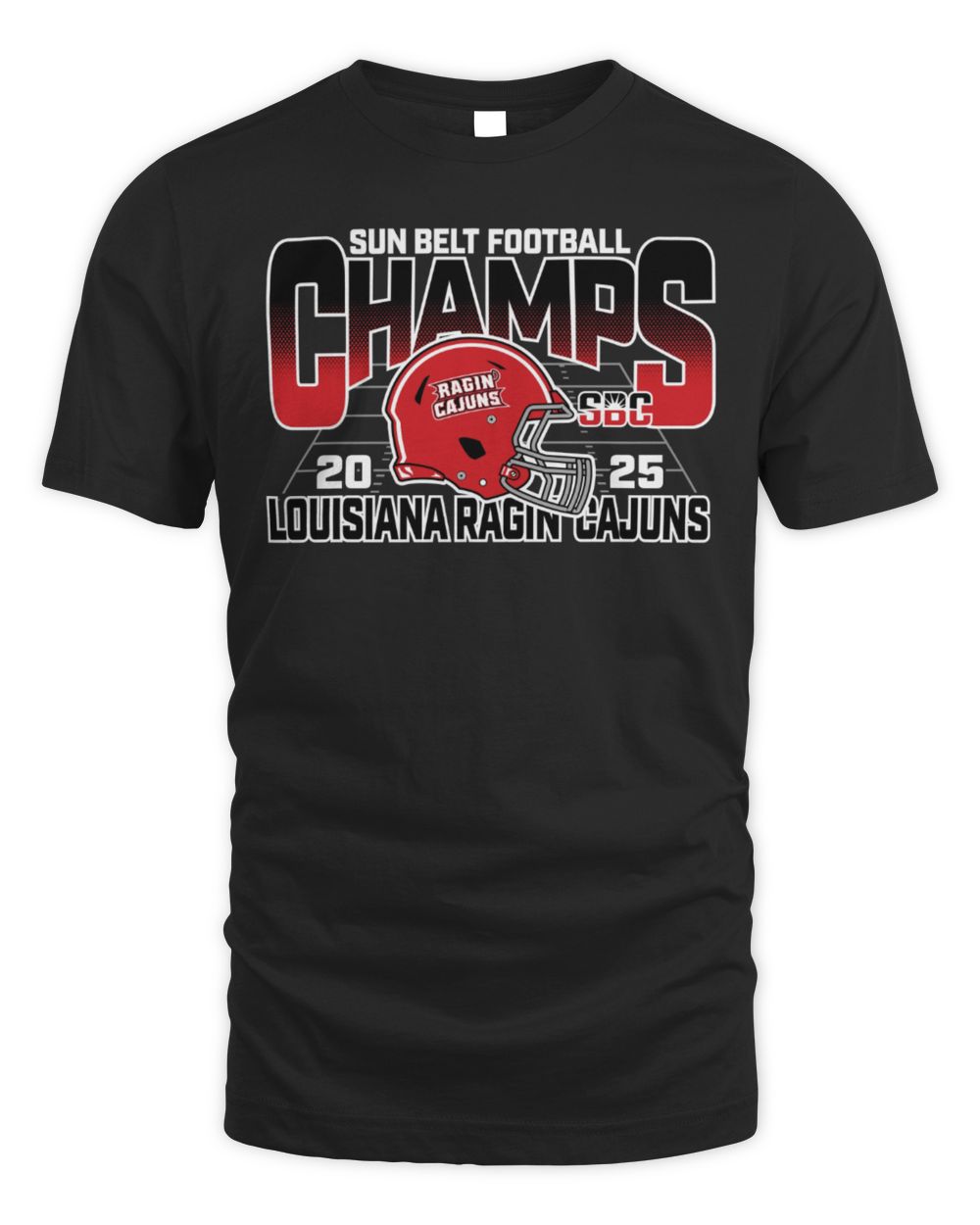 Louisiana Ragin' Cajuns 2025 Sun Belt Football Champs Helmet T-Shirt