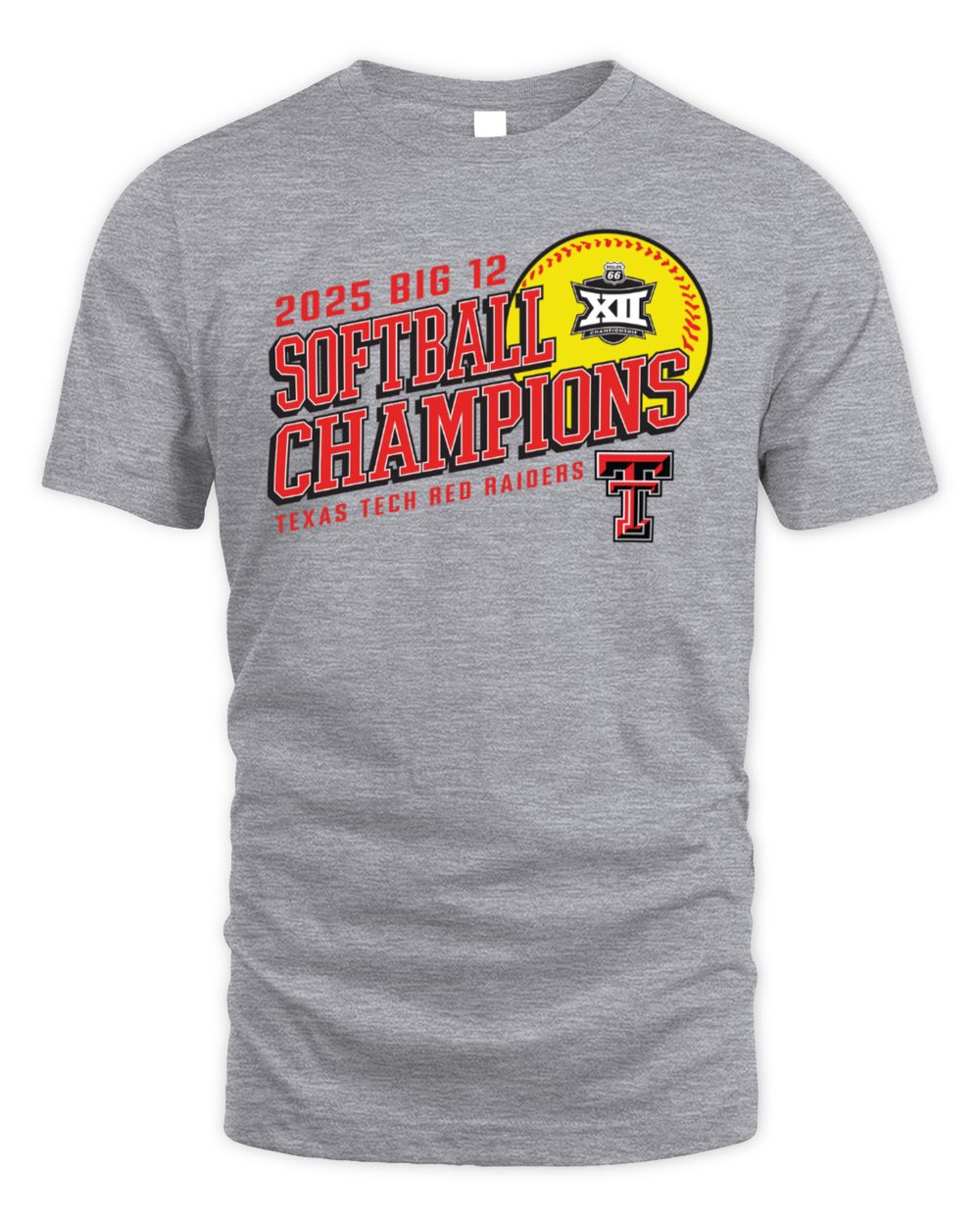 Men's Heather Gray Texas Tech Red Raiders 2025 Big 12 Softball Conference Tournament Champions T-Shirt