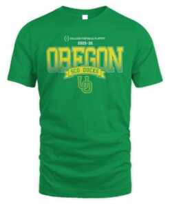 Oregon Ducks Store McKenzie SewOn' Postseason 25 R1 Yellow Oregon Sco-Ducks Interlocking UO CFP T-Shirt