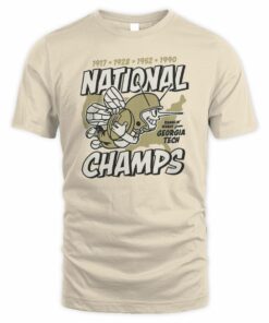 Georgia Tech Yellow Jackets Football National Champs Four Time Years Cartoon T-Shirt