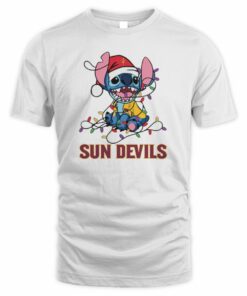 Arizona State Sun Devils Cute Stitch Christmas Lights NCAA T-Shirt