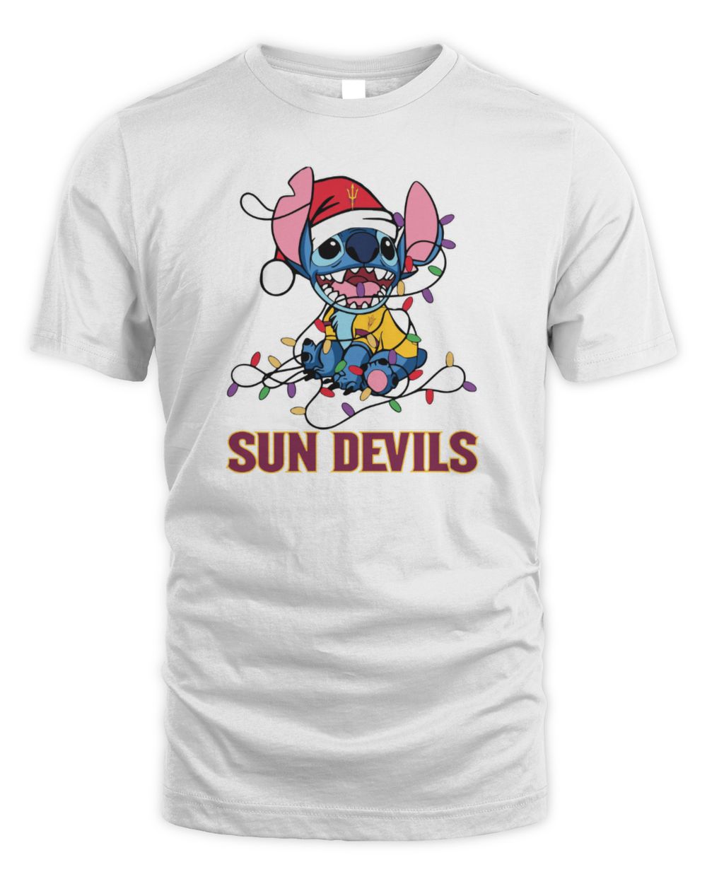 Arizona State Sun Devils Cute Stitch Christmas Lights NCAA T-Shirt