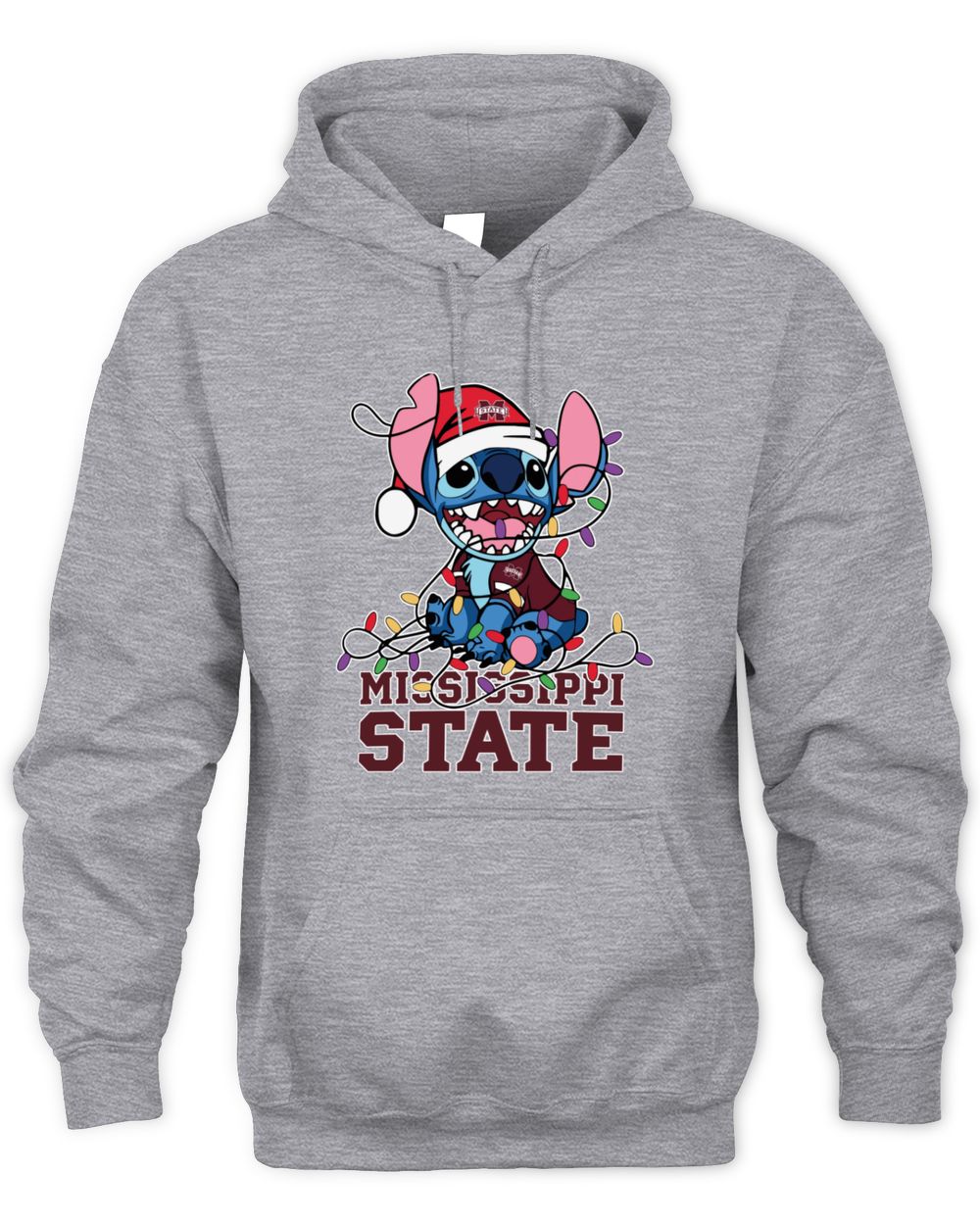Mississippi State Bulldogs Stitch Santa Christmas Lights Hoodie
