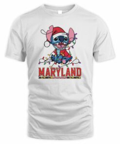 Maryland Terrapins Cute Stitch Christmas Lights NCAA T-Shirt