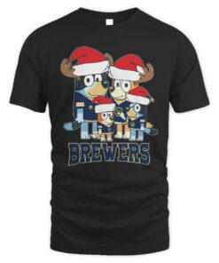 Milwaukee Brewers Bluey Santa Family Christmas Baseball T-Shirt