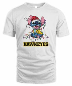 Iowa Hawkeyes Cute Stitch Christmas Lights NCAA T-Shirt