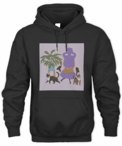 Cute Cats Gaming Chair Artwork Indoor Plant Purple Graphic Hoodie