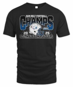South Alabama Jaguars 2025 Sun Belt Football Champs Helmet T-Shirt