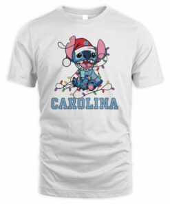 North Carolina Tar Heels Cute Stitch Christmas Lights NCAA T-Shirt