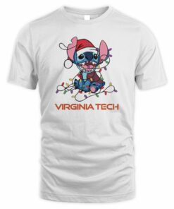 Virginia Tech Hokies Cute Stitch Christmas Lights NCAA T-Shirt