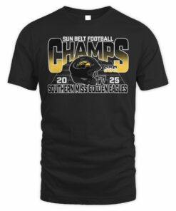 Southern Miss Golden Eagles 2025 Sun Belt Football Champs Helmet T-Shirt