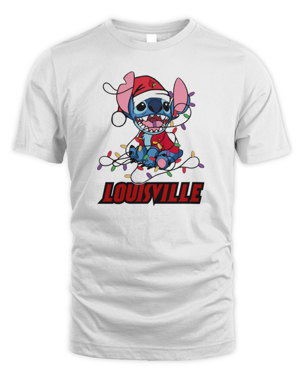 Louisville Cardinals Cute Stitch Christmas Lights NCAA T-Shirt