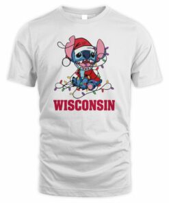 Wisconsin Badgers Cute Stitch Christmas Lights NCAA T-Shirt